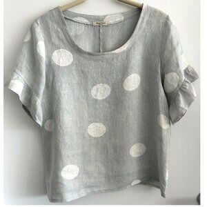 Alessia Pacini Linen Light Grey with White Polka Dots Top Sz S